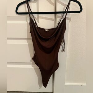 Free People Chocolate Brown Draped Bodysuit
